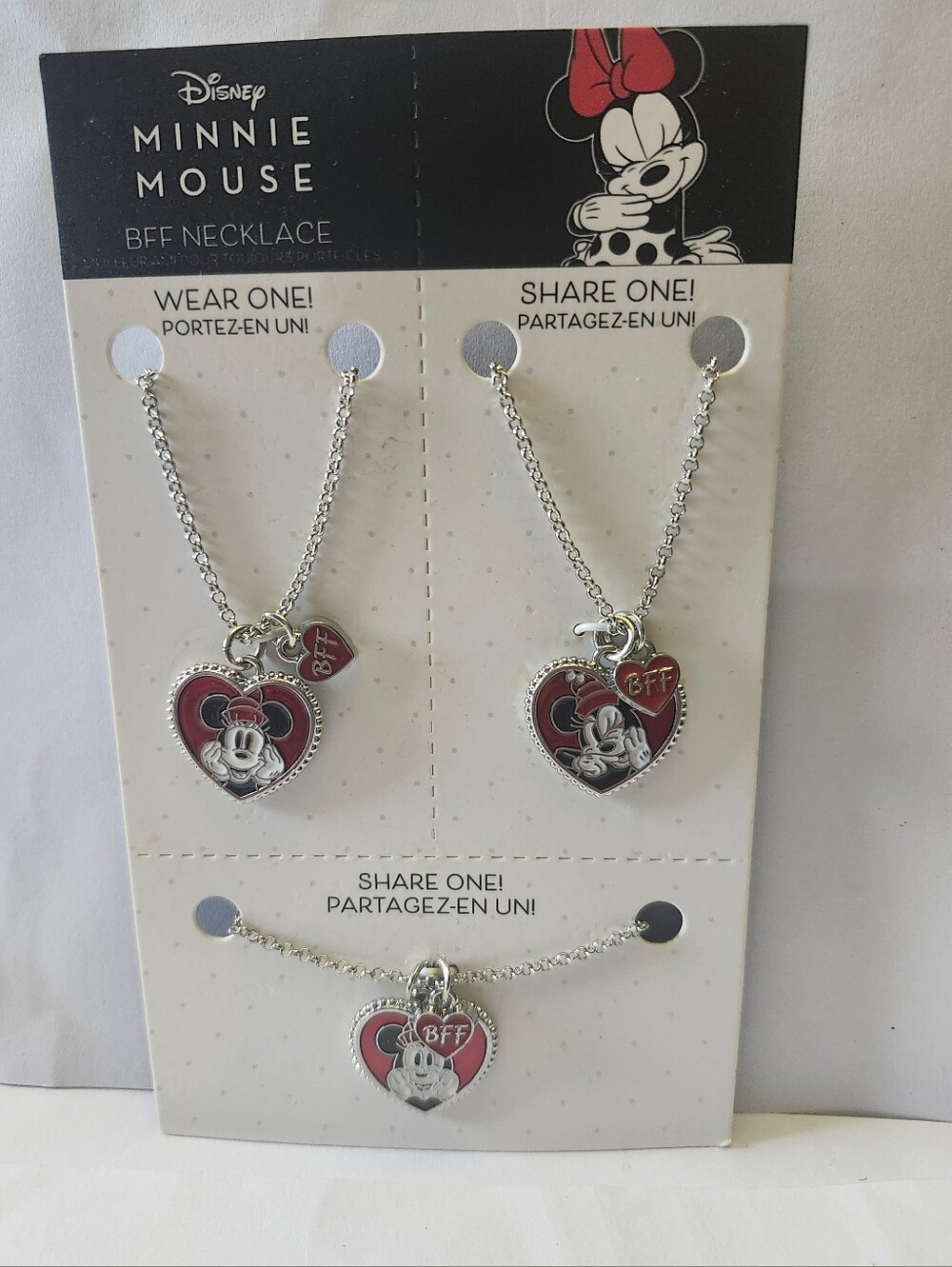 Disney Minnie Mouse BFF Heart Necklace Set  - Silver & Red